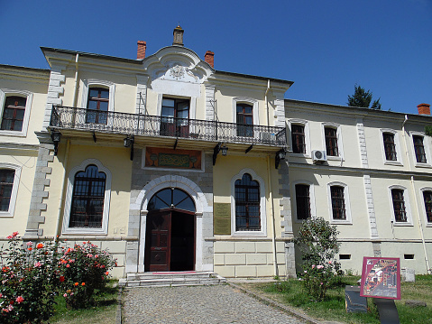 Bitola, Macedonia - September 5, 2015: People visit the the Monastir Military High School, it was established in 1847, was one of the three-year educational military high schools of the Ottoman Empire. It was located in Monastir (present day Bitola, Republic of Macedonia). The buildings of the school have been used museums since 1934 (today NI Institute and Museum Bitola).