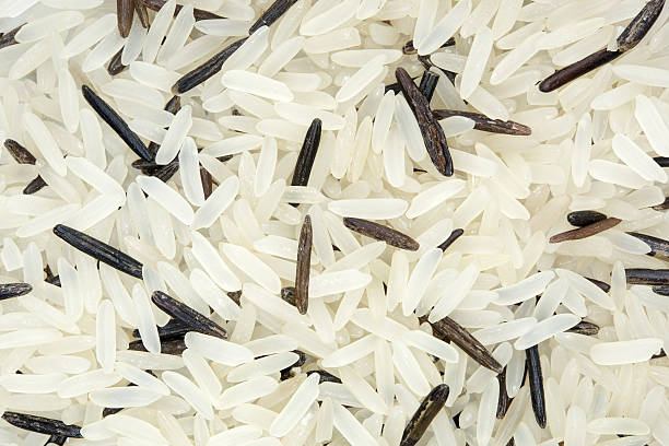 close up shot of white and wild rice mixture(textured) stock photo