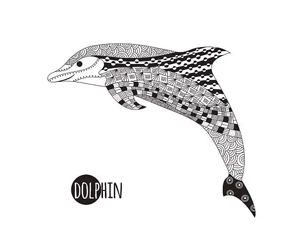 Vector illustration of Hand drawn funny dolphin