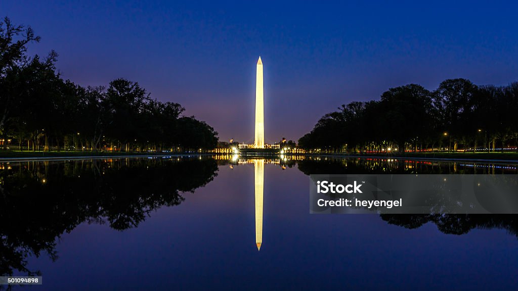 Washington Monument at Night Washington Monument and Reflecting Pool at Night Washington DC Stock Photo
