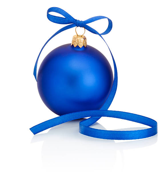 istock Blue Christmas bauble with ribbon bow Isolated on white background 501095978