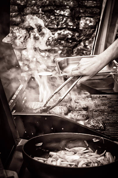 istock BBQ flame grill in black and white 501097406