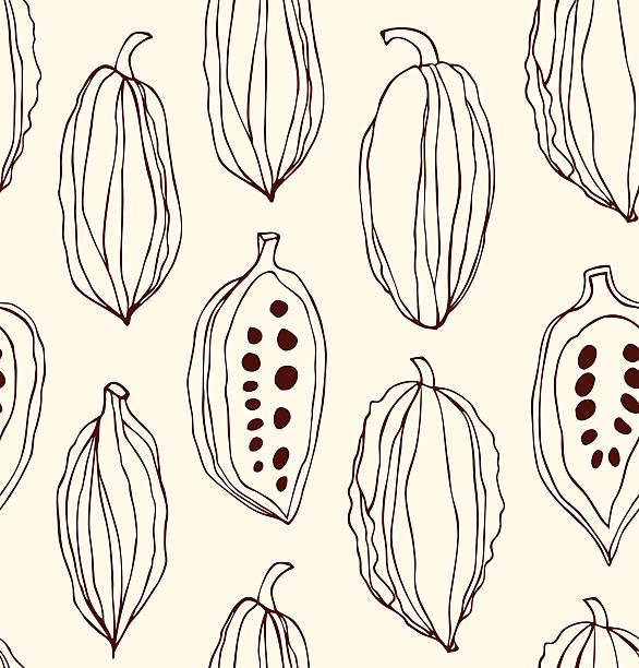 seamless pattern with cocoa beans - çikolata illüstrasyonlar stock illustrations