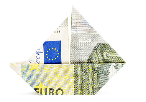 Dollar and Euro value loss and exchange rate concept with paper cut out arrows
