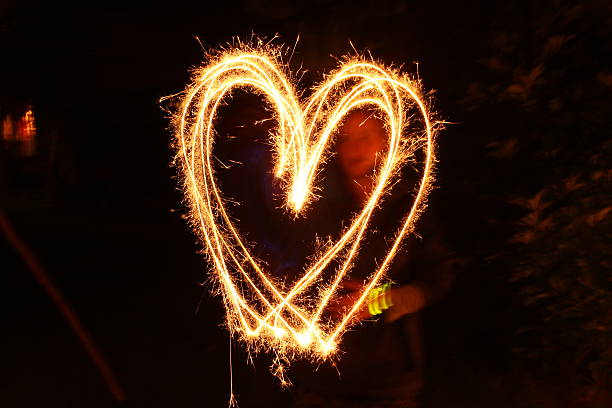 Love heart shape with black background long exposure sparkler