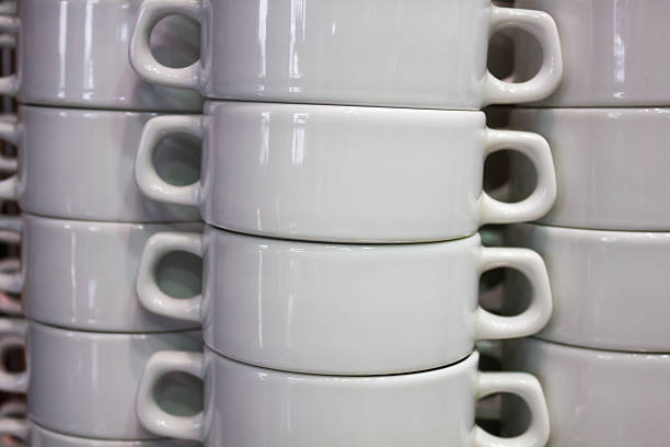 Stacks of cups and saucers