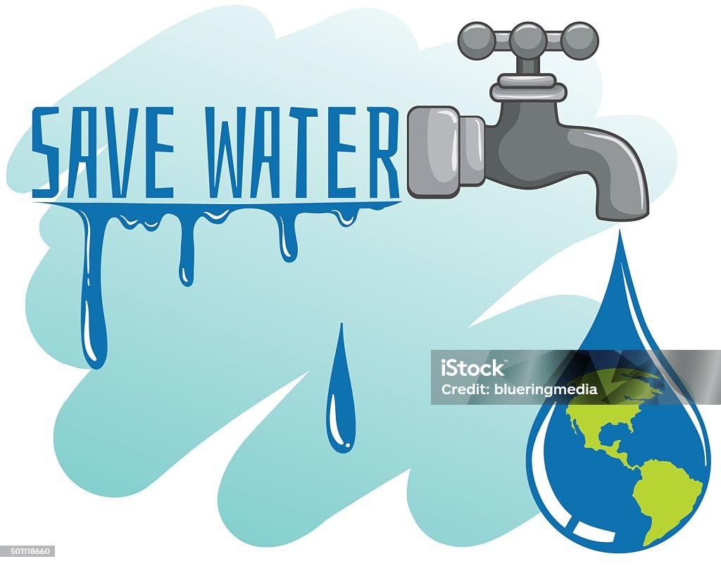 Save water theme with earth and faucet Save water theme with earth and faucet illustration Water Conservation stock vector