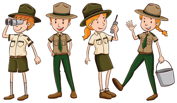 ilustrações de stock, clip art, desenhos animados e ícones de park rangers brown uniforme - computer graphic image women national landmark