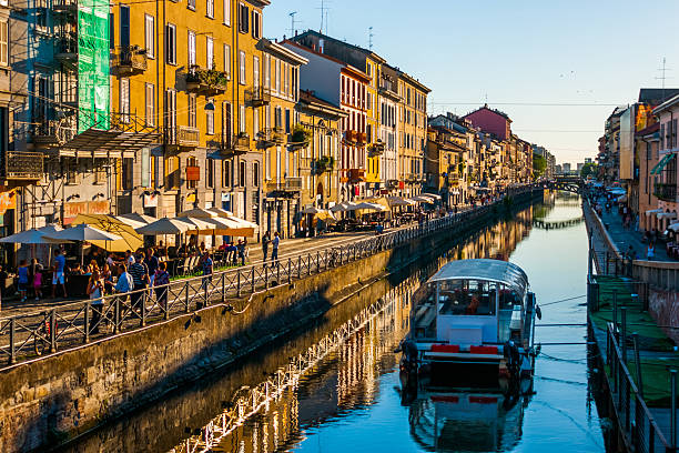 Navigli canal in Milan stock photo
