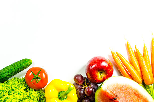 istock Frame of fruits and vegetables on white background 501122378