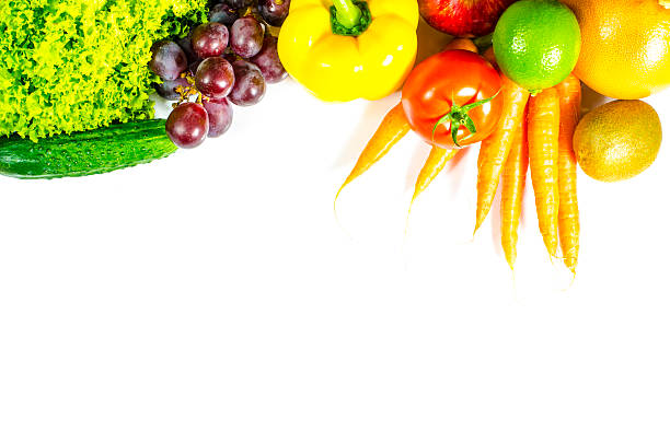 istock Frame of fruits and vegetables on white background 501122408