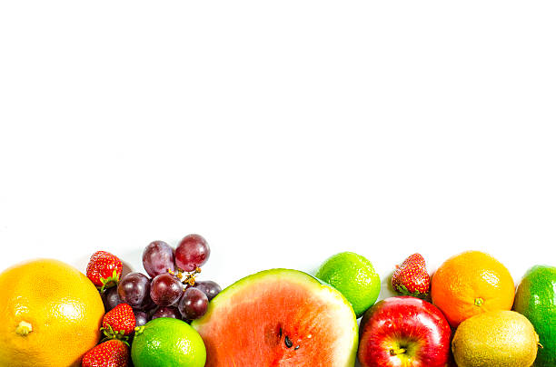 istock Frame of fruits on white background 501122666