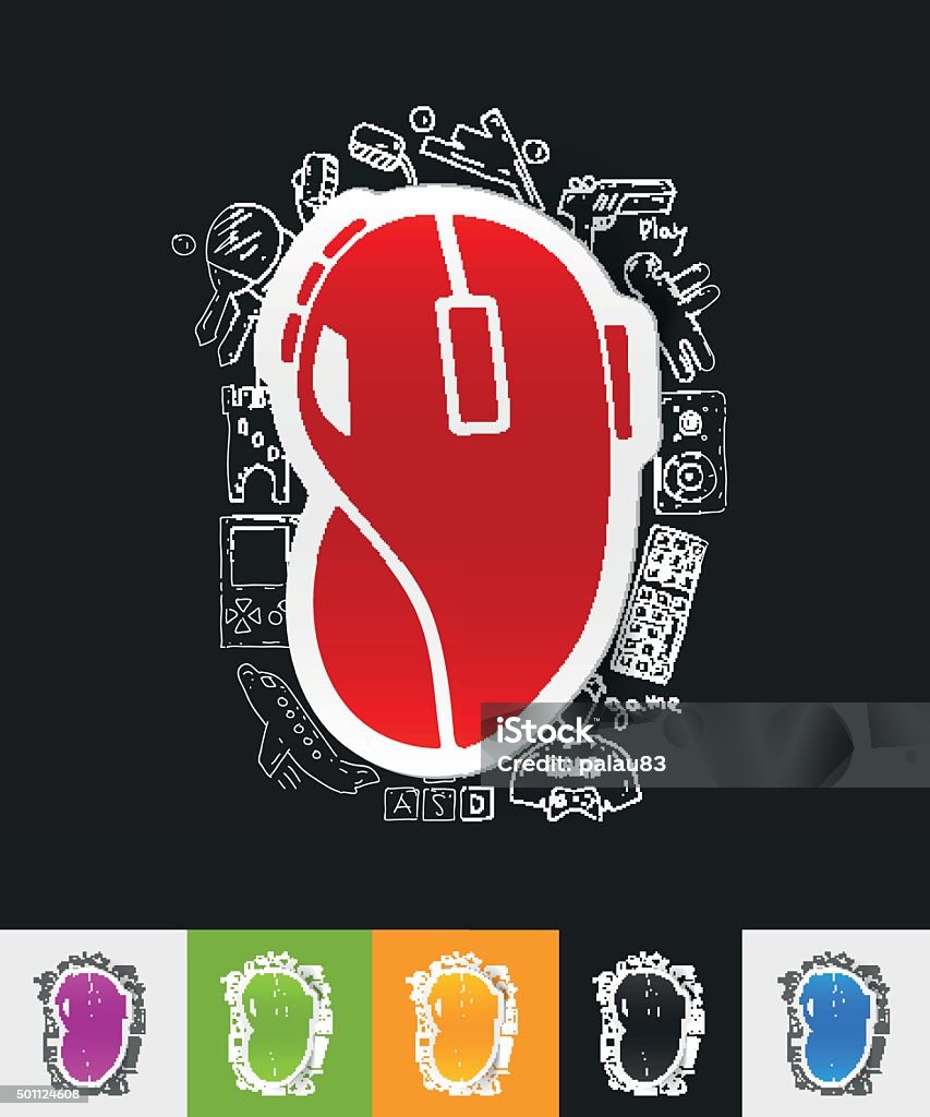 Pc Mouse Sticker Computer Mouse Paper Sticker With Hand Drawn Elements Stock ...