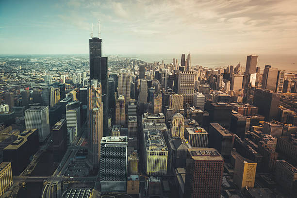 vue aérienne du quartier financier de chicago - désaturé photos et images de collection