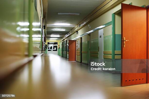 School Halls Stock Photo - Download Image Now - School Building, Night, Indoors