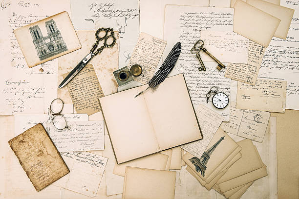 istock Antique accessories, Paris postcards, old letters 501125922