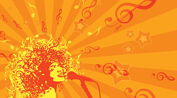 ilustraciones, imágenes clip art, dibujos animados e iconos de stock de cabeza de mujer con pelo símbolos musicales en un - star shape star theatrical performance backgrounds