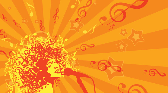Head of Woman with Hair as Musical Symbols on a White Background. Vector Illustration