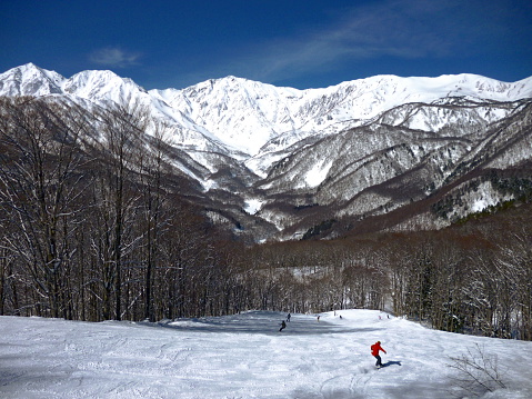 Hakuba Iwatake Snow Field and Mt. Shirouma in Hakuba, Nagano, Japan