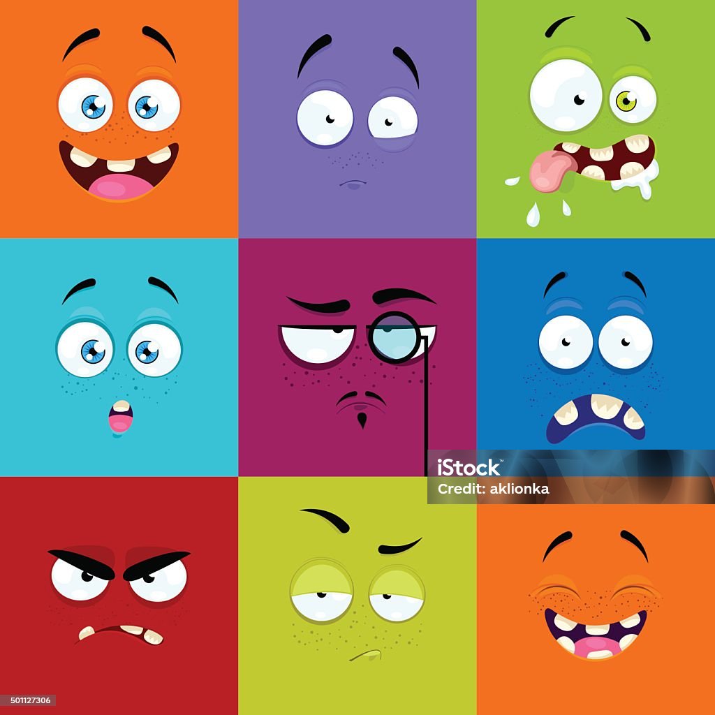Set Of Cartoon Faces With Expression Of Emotions Stock Illustration -  Download Image Now - Human Face, Monster - Fictional Character, Emotion -  iStock