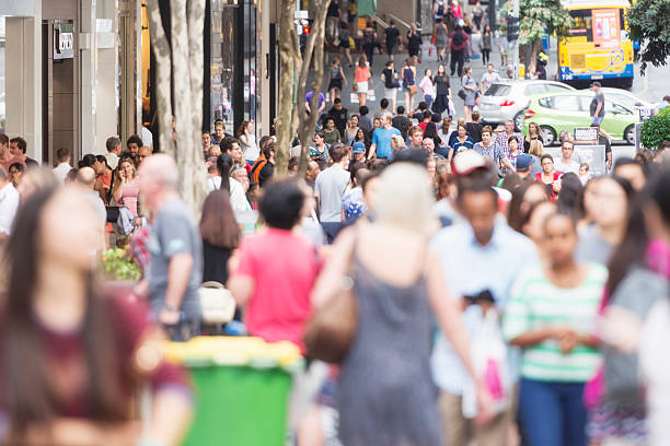 Brisbane Queen Street shopping crowds stock photo