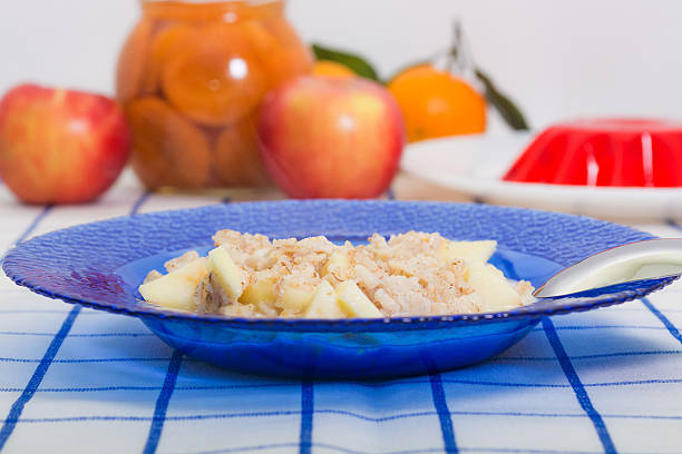 Breakfast from porridge and fruit