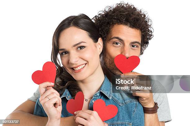 Couple Holding Paper Heart Stock Photo - Download Image Now - Valentine Card, Valentine's Day - Holiday, Dating