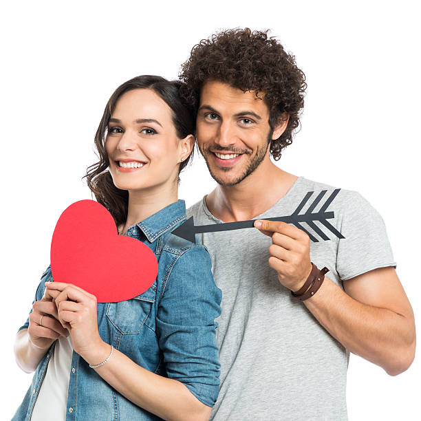 笑顔を、矢印の中心のカップル - flirting humor valentines day love ストックフォトと画像