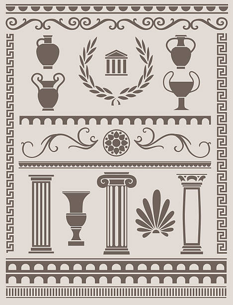 ilustraciones, imágenes clip art, dibujos animados e iconos de stock de de los antiguos griegos y romanos elementos de diseño - column roman vector architecture