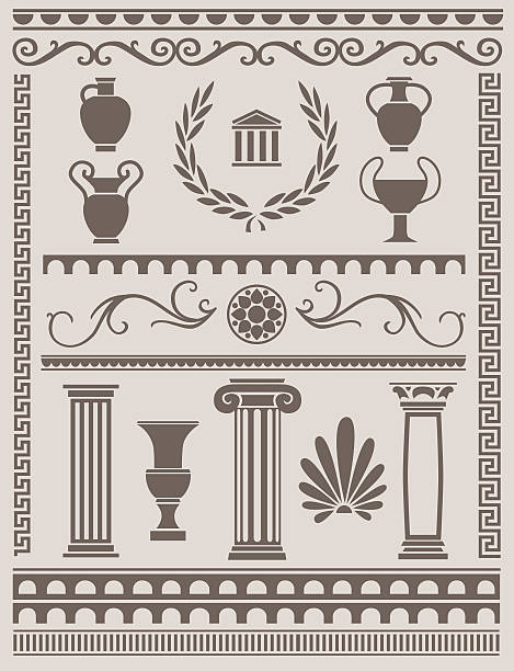 Ancient Greek and Roman Design Elements Collection of various ancient greek and roman design elements ancient architecture stock illustrations
