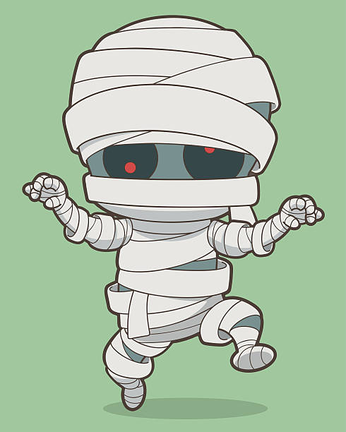 Mummy Cartoon running mummy. Vector clip art illustration with simple gradients. All in a single layer. egyptian demons stock illustrations