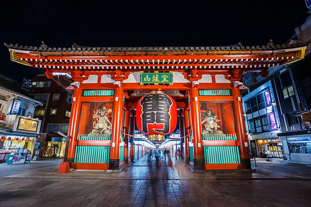 Kaminarimon Gate at Sensoji Temple in Tokyo Tokyo, Japan - November 23 2013: Kaminarimon Gate is the outer of two large entrance gates that leads to the Senso-ji Temple in Asakusa area sensoji stock pictures, royalty-free photos & images