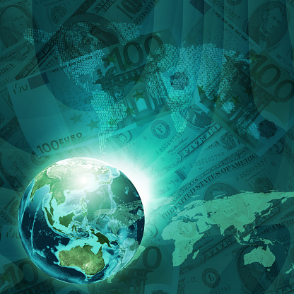 Earth, world map consisting digits on money background. Business concept. Elements of this image are furnished by NASA