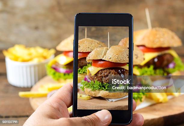 Mobile Photography Stock Photo - Download Image Now - Burger, Photographing, Restaurant