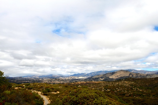 View of the Cachuma Mountains near Santa Barbara with a cloudy sky.