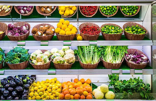 Photo of Fruits and vegetables on a supermarket