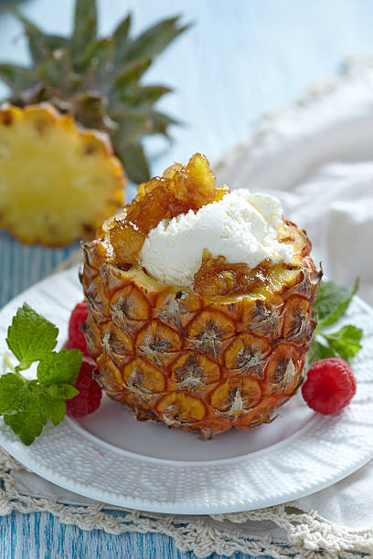 istock Fruit sorbet ice cream in small pineapple 501140869