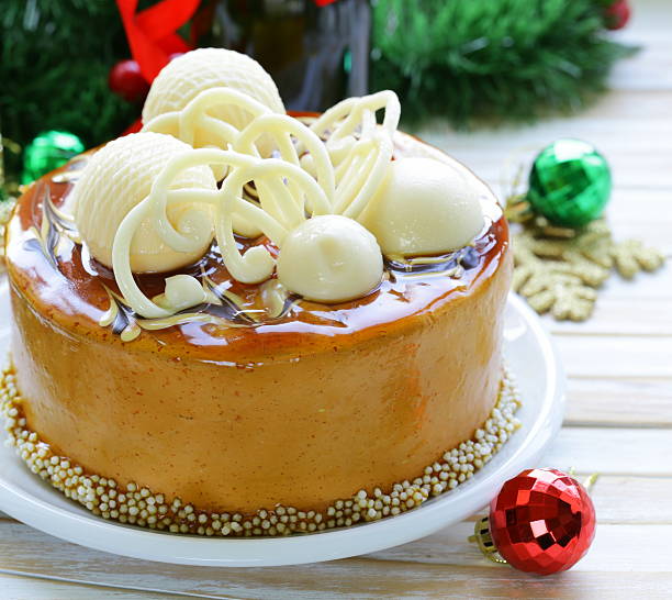 istock festive Christmas cake caramel biscuit decorated with white chocolate 501152301