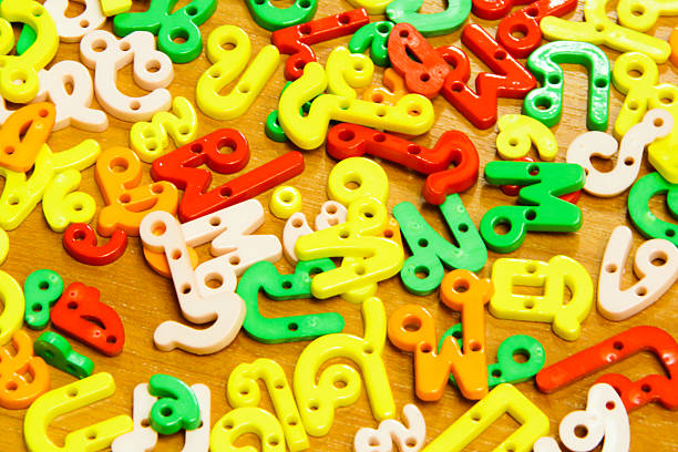 Random Colorful Plastic Thai Alphabet Letters stock photo