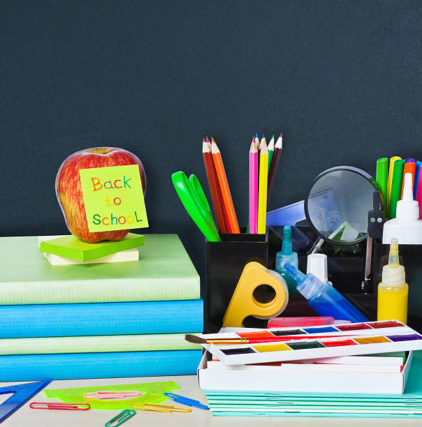 istock Back to school supplies and board 501153645