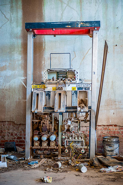 Abandoned Gas Pump Inside Building stock photo