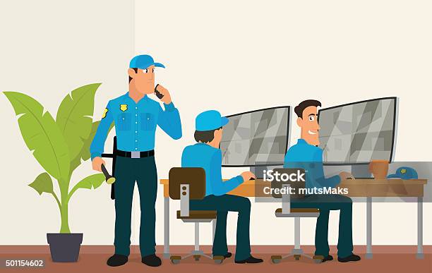 Security Room In Which Working Professionals Stock Illustration - Download Image Now - Security Staff, Security, Security Guard