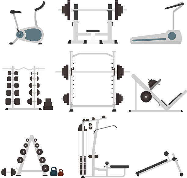 illustrazioni stock, clip art, cartoni animati e icone di tendenza di la maggior parte delle macchine in un piatto stile - spinning health club instructor gym