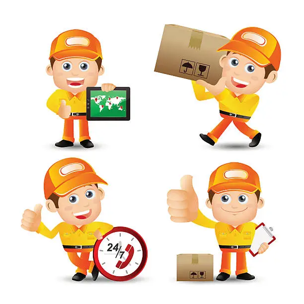 Vector illustration of People Set - Profession - Delivery person set