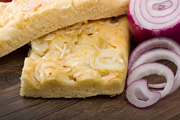 focaccia with onions rings Italian bread appetizer