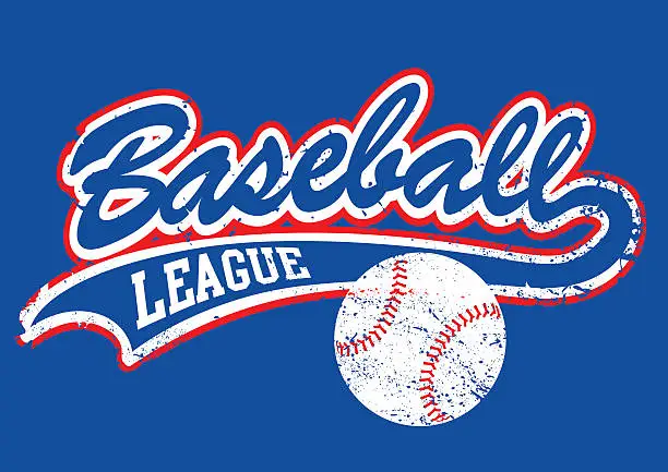Vector illustration of Distressed baseball script with a baseball