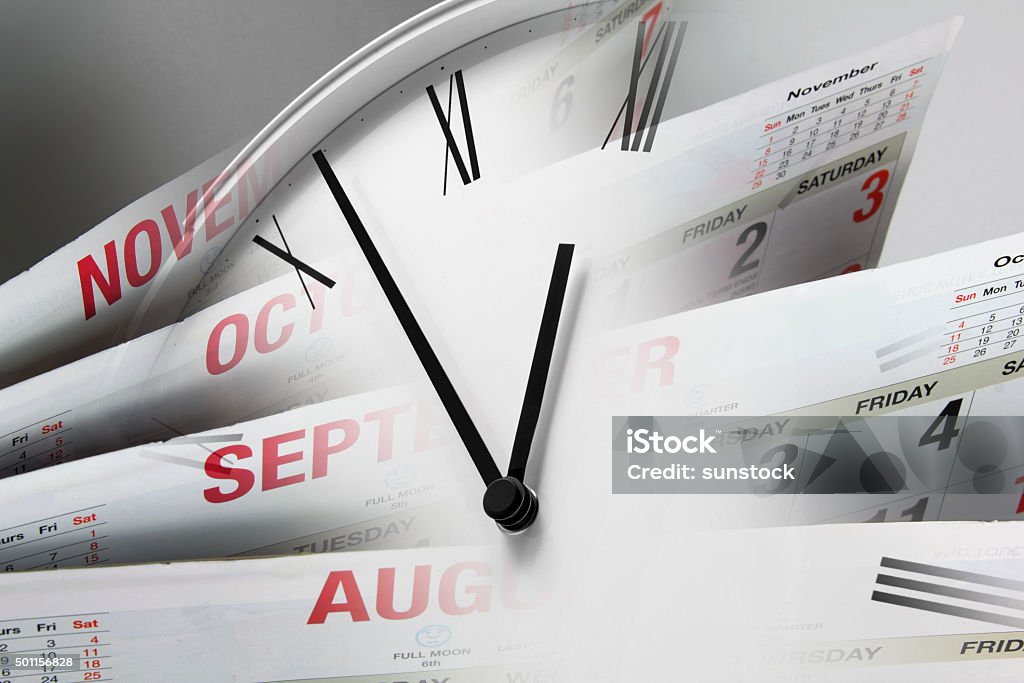 Clock Face Composite of Clock Face and Calendars Personal Organizer Stock Photo