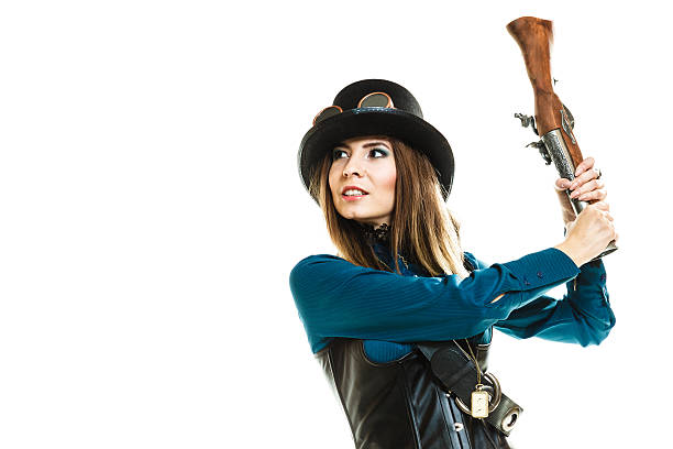 istock Steampunk girl with gun 501157830
