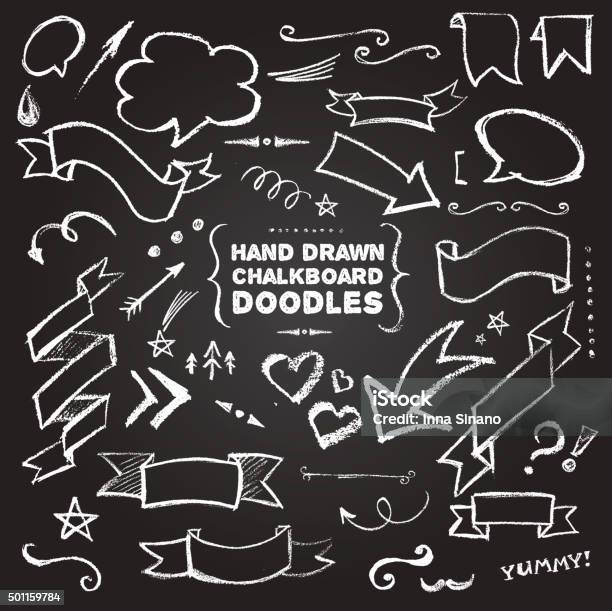 Hand Drawn Chalkboard Doodles Stock Illustration - Download Image Now - Chalk Drawing, Chalkboard - Visual Aid, Doodle