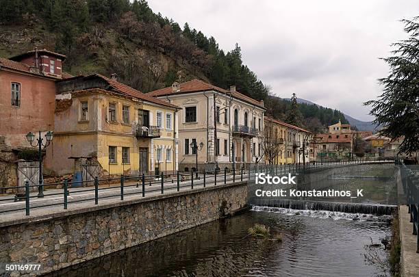 Old Neoclassical Buildings By The River In Florina Greece Stock Photo - Download Image Now